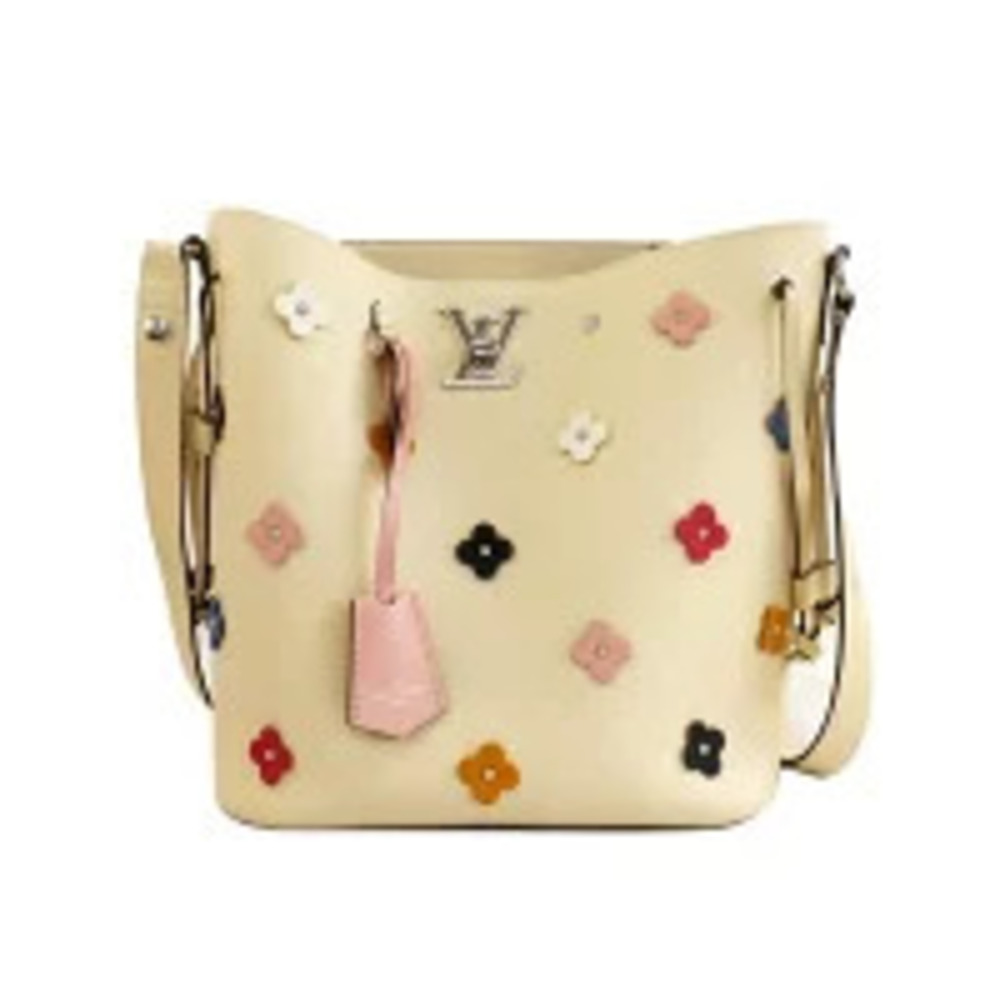 Louis Vuitton Lockme Bucket Flower Shoulder Bag Floral Flower Motif White